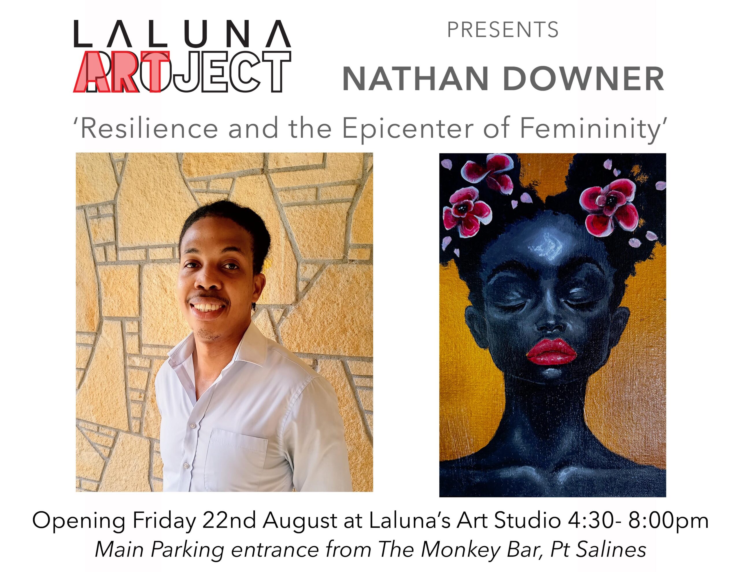 Flyer for the opening Grenada Art Exhibition, Nathan Downer, at Laluna Art Studio